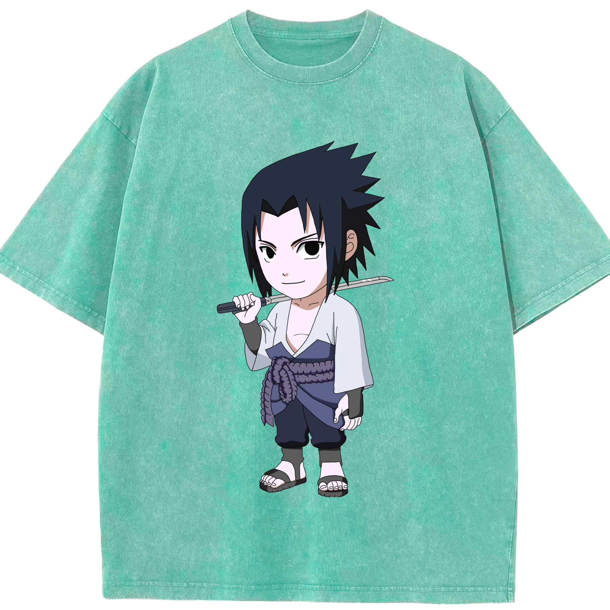 （画像用） NARUTO -ナルト- うちは サスケ Uchiha Sasuke 綿100% ヴィンテージ風 半袖Tシャツ（フロントプリント）